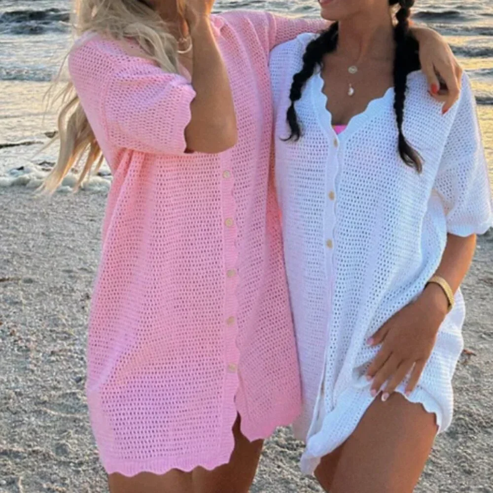 Starfit Crochet Sweater Dress Pink Cover Up Beach Travel‎ Womens Small Medium